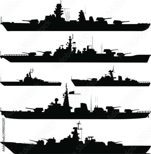  Strength and strategy concept with warship silhouettes