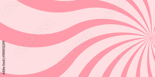 Candy color sunburst background. Abstract pink cream sunbeams design wallpaper. Colorful spinning lines for template, banner, poster, flyer. Sweet rotating cartoon swirl or whirlpool. Vector backdrop