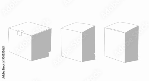 Three Simple Cardboard Boxes Isolated on a White Background, Minimalist Design