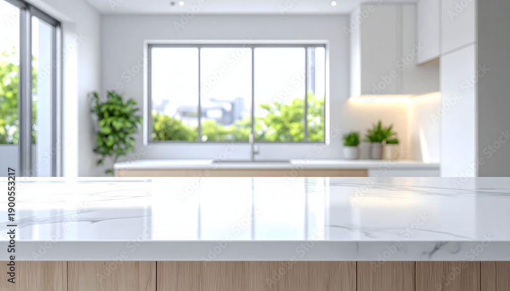 Fototapeta premium 自然光が差し込む清潔感のあるキッチンの背景とインテリア3