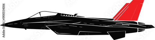 Stealth fighter jet vector profile in black and red