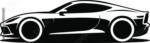 Black and white sports car silhouette side view