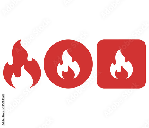 Fire and flame icons set, red hot heat symbols for energy power ignite and danger warning vector illustration