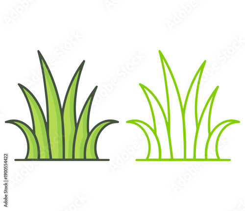 Grass icons set, flat and line nature element for garden lawn golf course and landscape design vector illustration