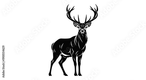 Majestic Stag with Large Antlers Standing Proudly, Vector Silhouette Art