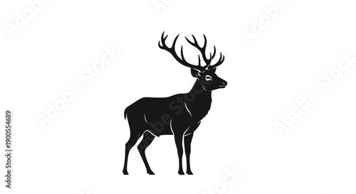 Majestic Stag Silhouette with Antlers Standing Proudly Against a Clean White Background