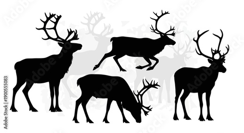 Silhouette Collection of Reindeer with Antlers in Various Poses and Styles