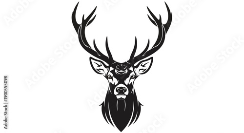 Majestic Stag Head with Large Antlers, Stylized Silhouette for Emblem or Tattoo Design