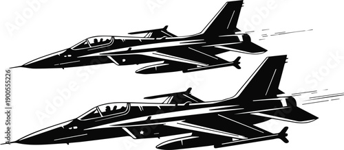 Black and white fighter jets flying in formation