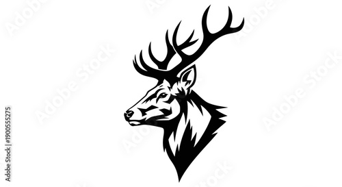 Majestic Stag Head Silhouette with Antlers, Bold Graphic Symbol of Nature and Strength