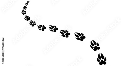 Paw Prints Trail Following Curved Path on White Background