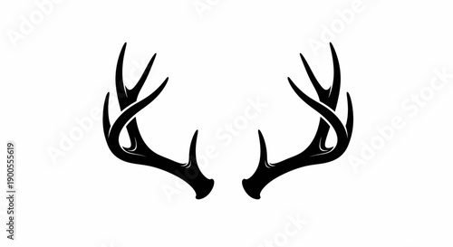 Majestic Black Deer Antlers Silhouette on White Background - Wildlife Symbol