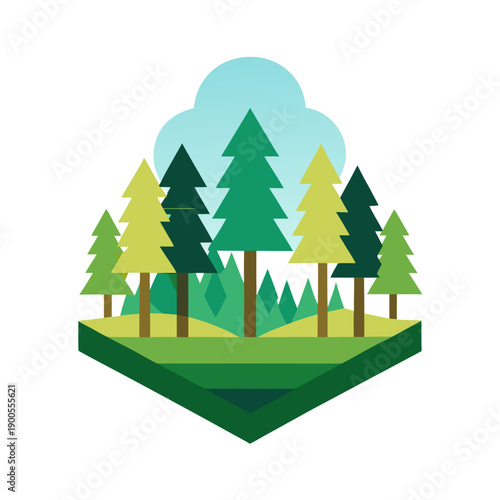 Minimalist forest landscape with green trees on white background