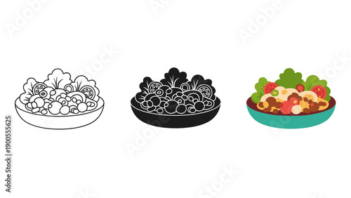 Three plates of food with different colors and styles Vector