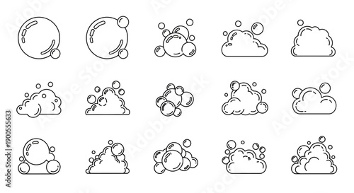 Set of Bubble and Soap Foam Icons for Cleaning and Hygiene Related Designs