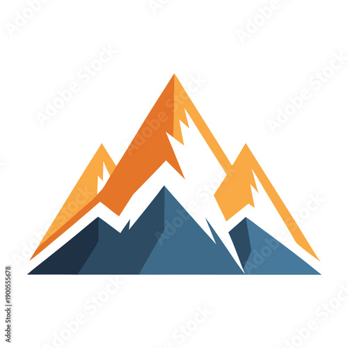 Minimalist mountain with orange and blue peaks on white background