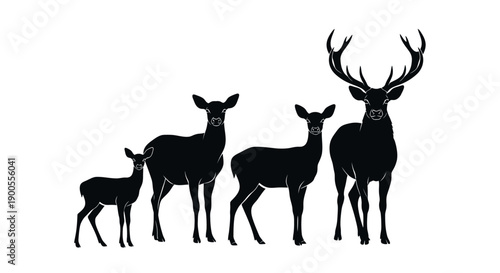 Diverse Deer Family Silhouette: Stag, Doe, and Fawn in Varying Sizes