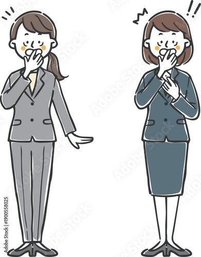 びっくりしている女性会社員　全身　ベクター
