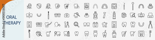 Oral therapy and dental care line icons set for dentistry services