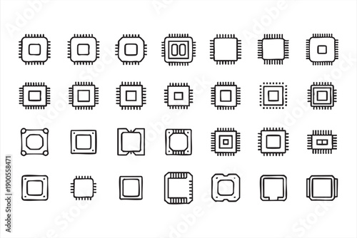 Technology Hardware Icons Featuring Processor and Chip Symbols