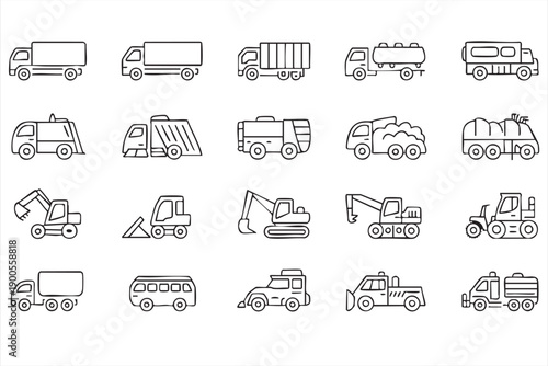 Transport and Construction Vehicle Icons for Infrastructure Projects