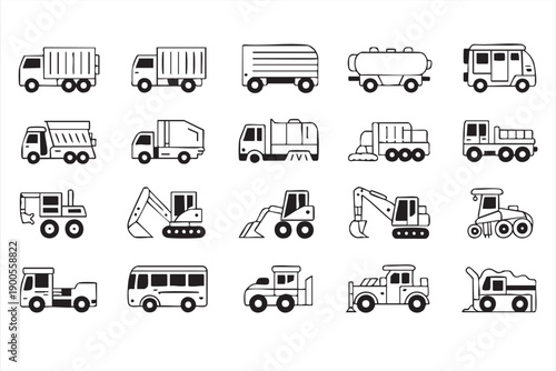 Industrial Truck and Construction Equipment Icons Collection