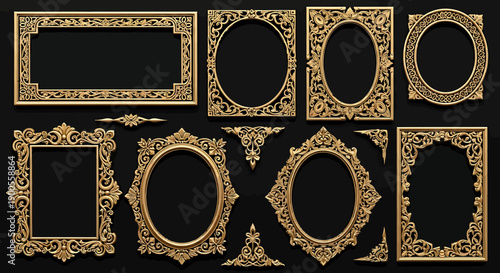 Exquisite Ornate Golden Frames Collection Vintage Decorative Borders for Art and Photography