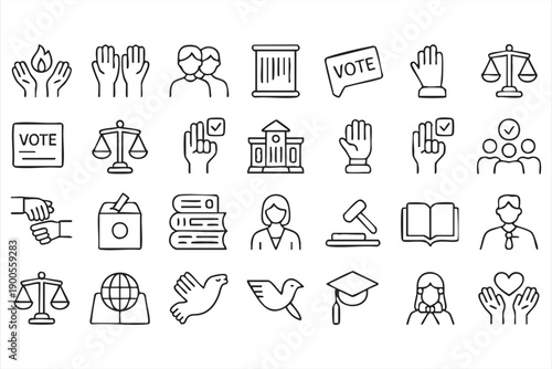 Democracy and Civic Rights Icons for Voting and Social Impact Design