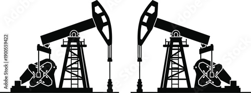 Two oil pump jacks side by side in a graphic illustration style, symbolizing the energy industry