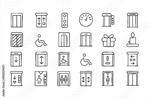 Minimal Line Elevator Icons Set for Architecture and UI Design