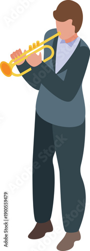 Musician playing trumpet during a live concert, creating beautiful music with his brass instrument