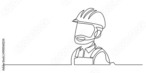 Young male engineer worker continuous line art vector representing labour day theme