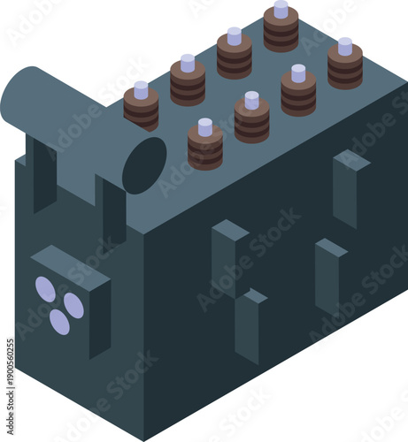 Electrical transformer distributing electricity, isometric view of power grid equipment