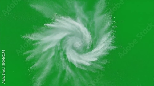 Dynamic White Smoke Swirls Rotating Against a Solid Green Screen Background with Soft Lighting