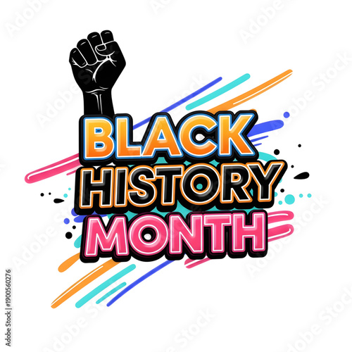 Vibrant Black History Month celebration with powerful raised fist