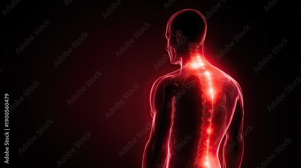 Fototapeta premium Human Anatomy Illustration Highlighting Spine and Nervous System with Glowing Effects for Health and Wellness Themes