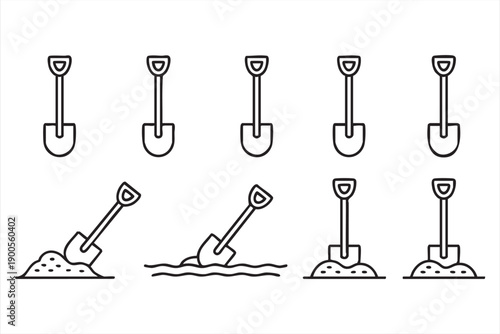 Shovel and Digging Tool Icons for Construction and Gardening Design