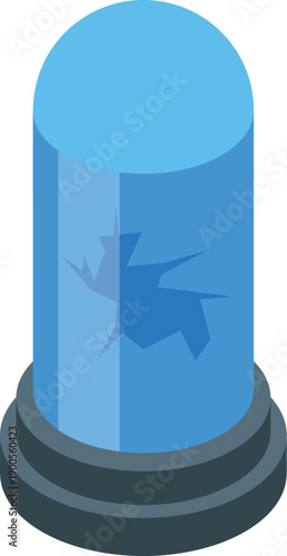 Broken emergency light emitting blue light in isometric view