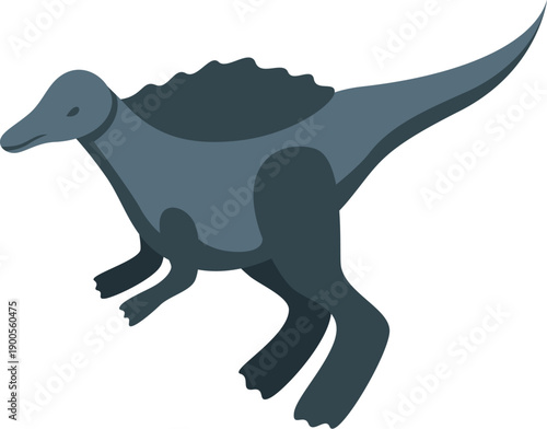 Spinosaurus, a large theropod dinosaur from the cretaceous period, is walking in an isometric view