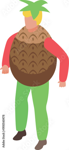 Promoter wearing funny pineapple costume walking and advertising tropical fruit during carnival parade