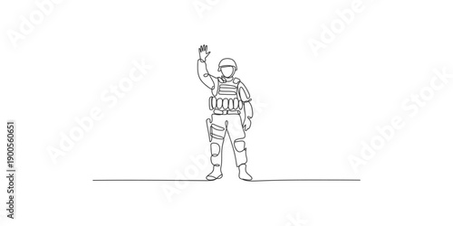 Minimalist one line soldier illustration continuous line military art drawing