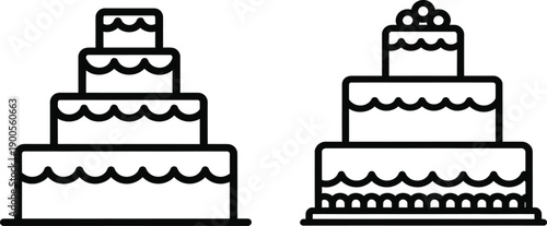 Simple line art illustrations of two tiered cakes for celebrations and special occasions