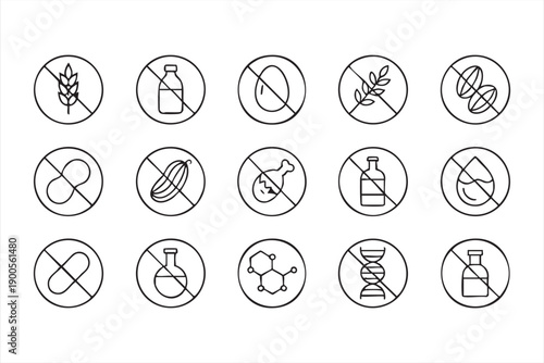 Food Safety Prohibition Icons for Gluten Dairy Nut Free Products