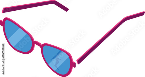 Broken pink sunglasses with blue lenses representing an accident or bad luck