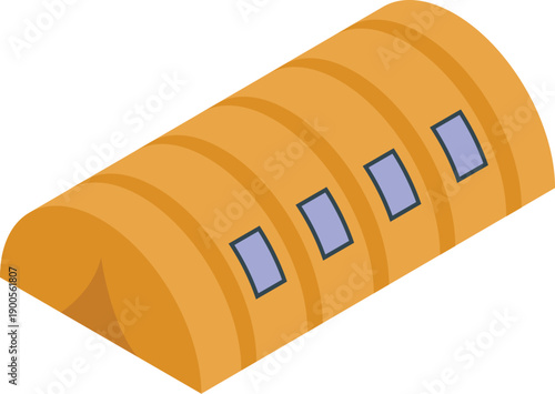 Hangar building providing shelter and storage for aircraft, featuring an isometric design