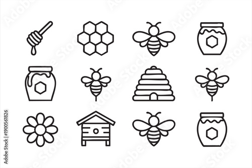 Bee and Honey Icons for Beekeeping and Organic Design