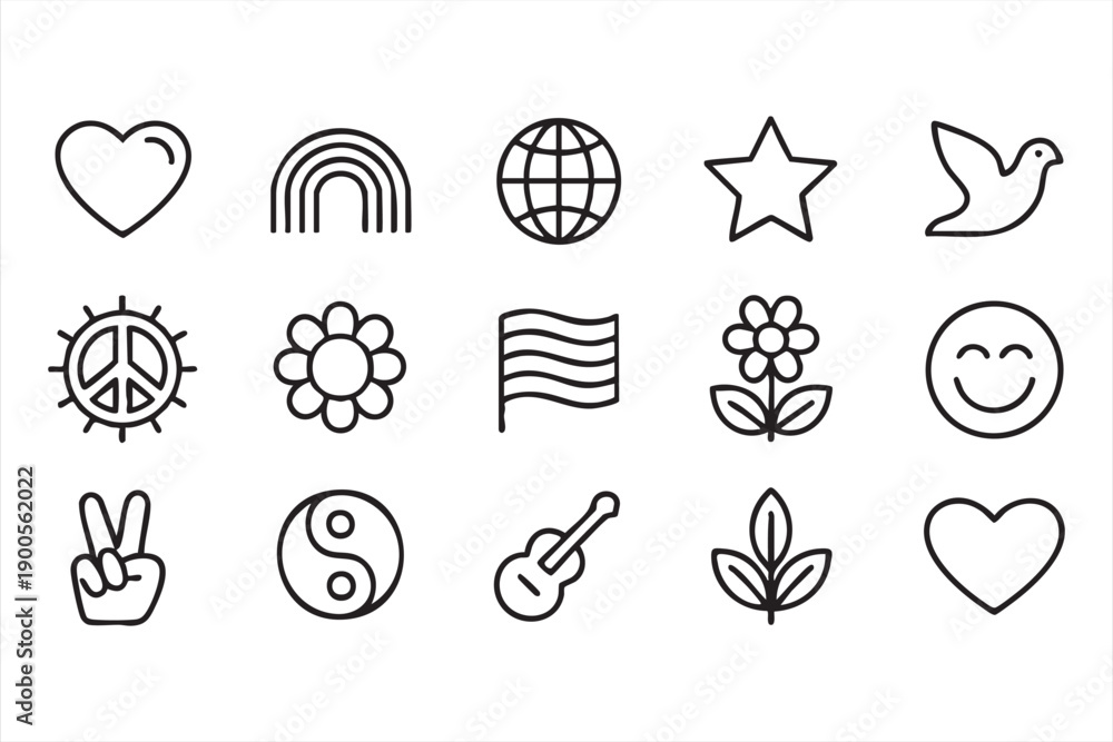 Fototapeta premium Peace and Love Icons for Positive Lifestyle Design