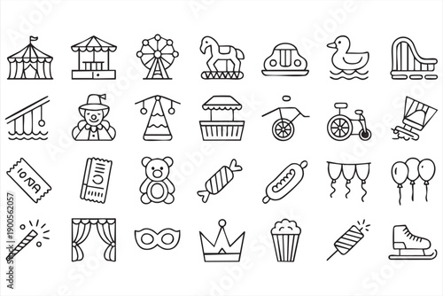 Amusement Park and Carnival Entertainment Icons