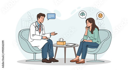 Mental health session therapist consulting with a patient about emotional well-being and psychological support