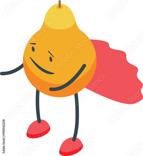 Cartoon pear wearing a superhero cape, symbolizing healthy eating habits and the power of fruits